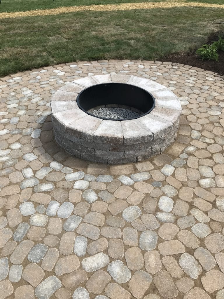 Techo Bloc firepit kit with Techo Bloc Antika pavers